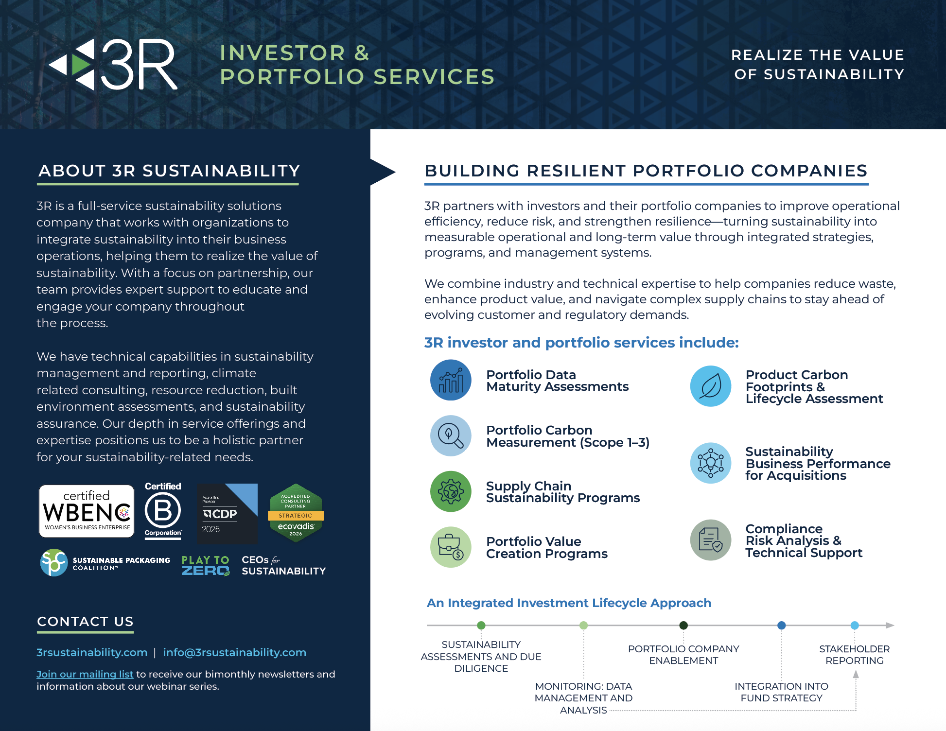 Pe-services Investor and portfolio sustainability Services